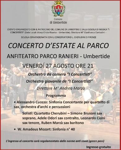 La musica torna all'anfiteatro del Parco Ranieri, venerdì 27 agosto appuntamento con “Concerto d'estate al Parco”