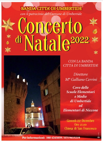 Il 22 dicembre presso la Chiesa di San Francesco torna il Concerto di Natale della Banda Città di Umbertide e del coro delle scuole del territorio