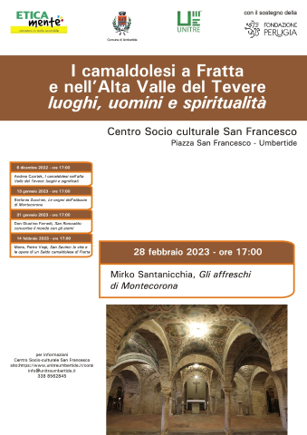“I Camaldolesi a Fratta e nell'Alta Valle del Tevere”, il 28 febbraio ultimo incontro: focus sugli affreschi di Montecorona con Mirko Santanicchia