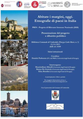 Il 22 novembre alla Biblioteca Comunale la presentazione del progetto "Abitare i margini, oggi. Etnografie di paesi in Italia" dell'Università degli Studi di Perugia 